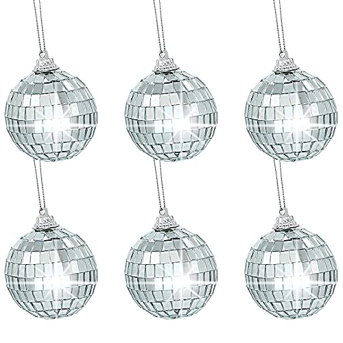 Gondiane 6 Pcs 2 Inches Disco Ball Ornaments Silver Mirror Balls for Christmas Tree Wedding Party Decoration