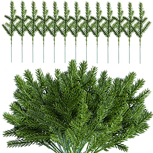 120 Pieces Christmas Artificial Pine Needles Branches Fake Pine Branches Greenery Christmas Tree Branches DIY Garland Green Leaves Pine Picks for Christmas Wreaths Home Garden Holiday Party Decoration