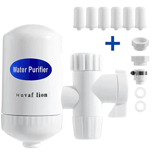 Wuvaf Lion for Home Kitchen Bathroom Sink Tap Water Faucet Water FilterUltra Filtration System,Removal of Lead, Fluorine and Chlorine，Fits Standard Faucet Contains 6 Replacement Filter Elements-White