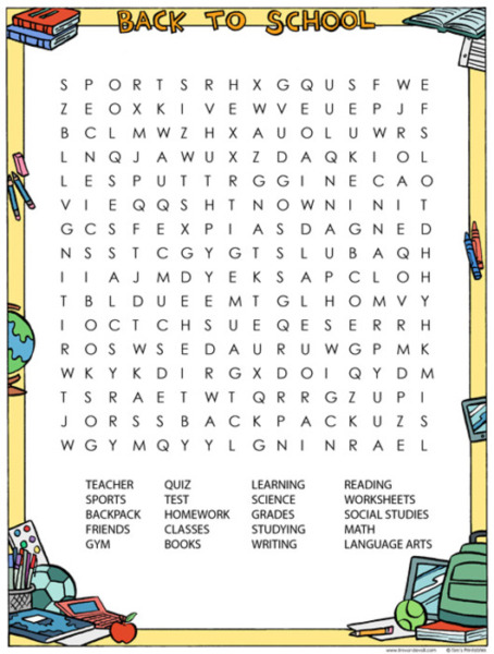 Back to School Word Search PDF