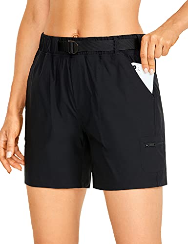 CRZ YOGA Women’s Lightweight Cargo Hiking Shorts with Belt 6” – Stretch Long Summer Athletic Outdoor Workout Shorts Pockets Black X-Large