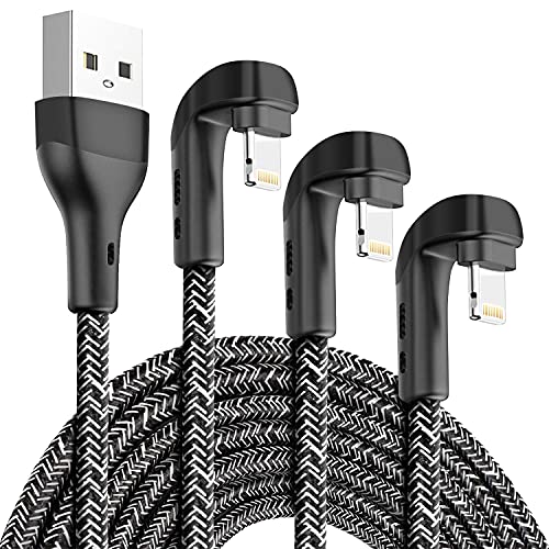 3Pack 90 Degree iPhone Charger 6ft, Apple MFi Certified 6 Feet Lightning Cord Long, Nylon Right Angle 6 Foot Apple iPhone Charging Cable for Apple iPhone 13 Pro/12/11/11Pro/11Max/XS/XR /8/7/6S/SE/6/5