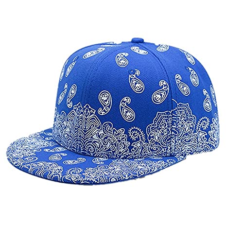 ZhangXiangzhe Bandanas hat Snapback hat Men’s and Women’s Cashew Flower Print Flat-Edge Baseball hat (Color Blue, One Size)