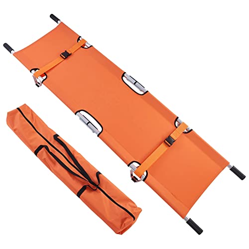 Medical Emergency Stretcher for Patient – with Handles and Bag, Portable Patient Transport Rescue Lightweight Aluminum Alloy Folding Portable Ambulance Stretcher Gurney (Orange)