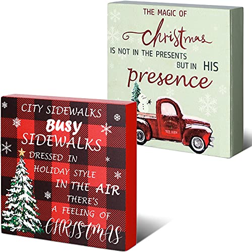 2 Pieces Rustic Christmas Sign Jesus Decor Merry Christmas Box Sign Christmas Wall Decor Farmhouse Table Centerpiece for Holiday Party Tiered Tray Decor
