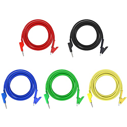 Goupchn 5PCS Test Leads 4mm Stackable Banana Plug to Crocodile Alligator Clips Flexible Cable Wire 6.56ft/2m for Multimeter Electrical Testing