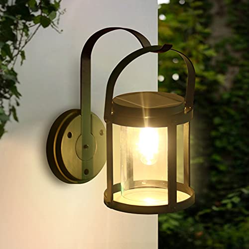 Lxcom Lighting Solar Wall Light Outdoor Solar Deck Lights Solar Powered LED Wall Light Lantern with Hook Decorative Solar Fence Lights Waterproof Wall Sconce for Home Garden Lawn, Warm White