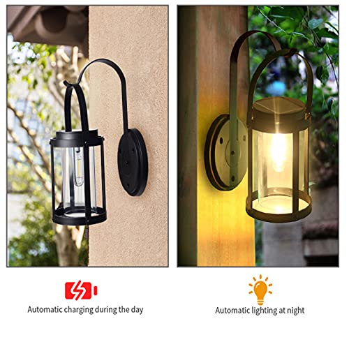 Lxcom Lighting Solar Wall Light Outdoor Solar Deck Lights Solar Powered LED Wall Light Lantern with Hook Decorative Solar Fence Lights Waterproof Wall Sconce for Home Garden Lawn, Warm White | The Storepaperoomates Retail Market - Fast Affordable Shopping