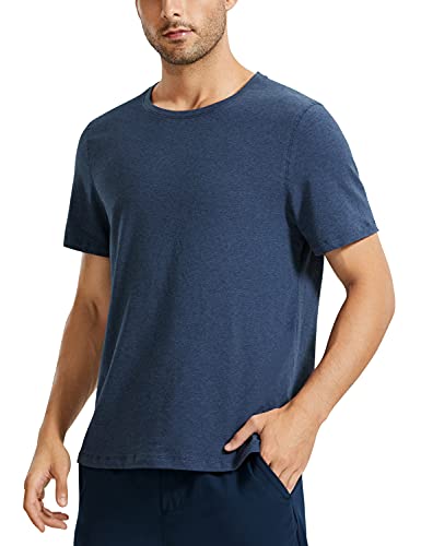 CRZ YOGA Men’s Pima Cotton Short Sleeve Athletic T-Shirts Moisture Wicking Loose Fit Gym Workout Tees Navy Heather X-Large