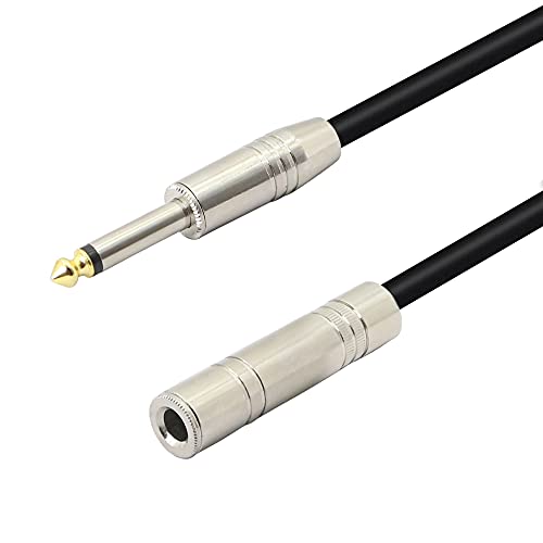 PNGKNYOCN 1/4″ Mono Male to Female Audio Extension Cable 6.35mm TS Guitar Extension Cable for Amplifiers, Instruments, and Microphone（55cm）