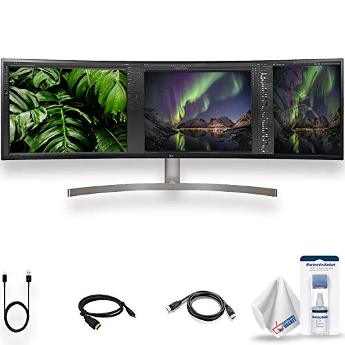 LG 2 x 49WL95C-W 49″ 32:9 Curved UltraWide 5K HDR IPS Monitors with HDMI, Display Port, and USB-C Cables, LCD Cleaning Kit, and Electronics Basket Microfiber Cloth – Dual Monitor Bundle