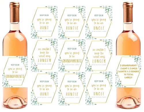 10 Pregnancy Announcement Gift Wine Bottle Labels – Announcing New Baby Reveal, Funny We’re Expecting Wine Label Baby Announcement Gift Ideas – You’ve Been Promoted to Grandparent, Aunt, Uncle, Auntie