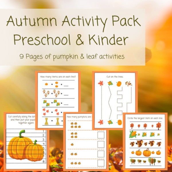 Fall Activity Pack: Preschool & Kindergarten Autumn Activity Pack-9 Printable Pages