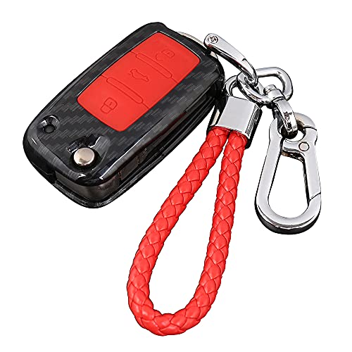 willmoso for Key Fob Cover,Compatible with Beetle Passat Tiguan Touran Jetta MK1-MK6 Golf GTI/Rabbit/R/MK6/MK5 Premium ABS Full Protection 3-Buttons Key Fob Shell (Red)