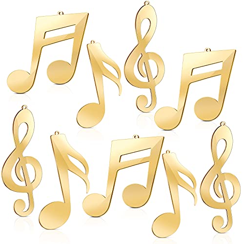 12 Pieces Golden Treble Clef Christmas Ornaments Metal Music Wall Decor Glossy Music Wall Art for Holiday Indoor Decoration