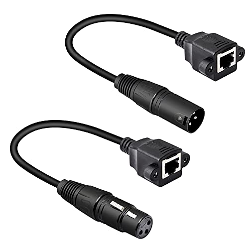 GELRHONR 1 Pair XLR 3pin to RJ45 Female Adapter Cable,XLR Male to RJ45 Network Connector Extension Cable Use Cat5 Ethernet for DMX-CON Controller Series-1.1Ft