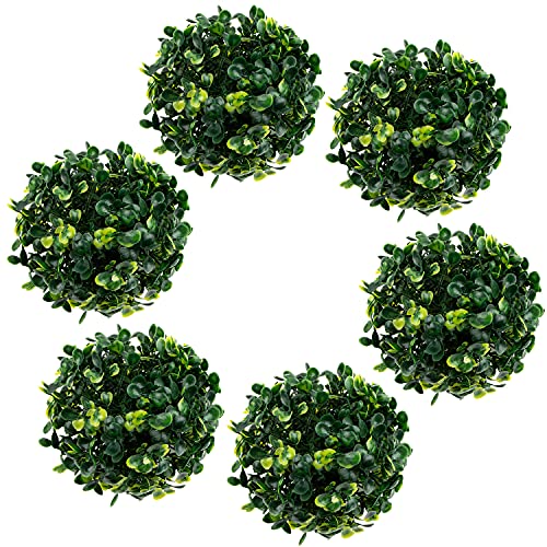 Azure Zone, Pack of 6 4″ Artificial Boxwood Topiary Ball Green Plant Balls Decorative Greenery Filler Ball for Garden Home