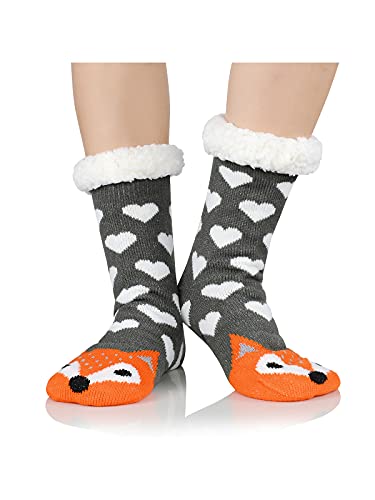 Century Star Anti Slip Slipper Socks With Grip For Christmas Winter Cozy Socks Fuzzy Socks Women Fluffy Socks Orange Fox One Size