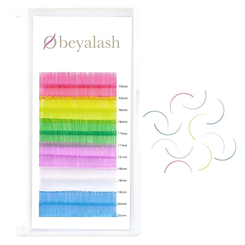 Colored Lash Extensions Classic Mix 6 Colors Rainbow Pink Yellow Green Purple White Blue Color Lashes Extension Obeyalash Colored Individual Eyelash Extension 0.07 D Curl (Mixed Candy Color 14mm)