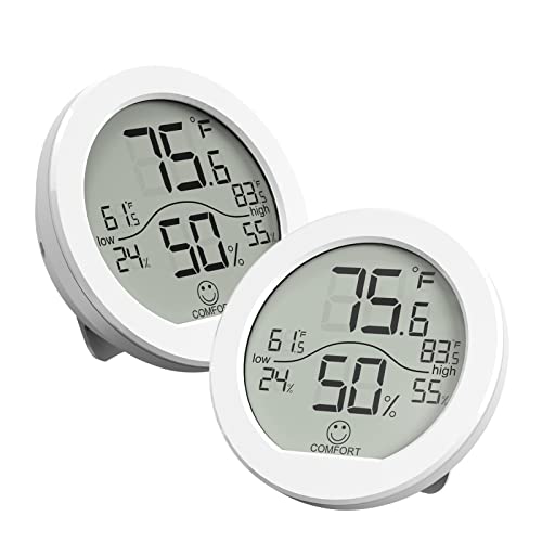 Indoor Thermometer Digital Hygrometer 2 Pack – Room Thermometer and Humidity Gauge – LCD Hygrometer Thermometer with Max and Min Records