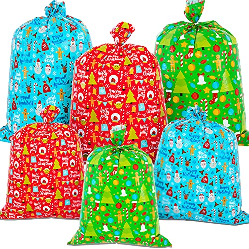 OuMuaMua 6 Pack Giant Christmas Gift Bags – Xmas Jumbo Presents Bags 49X35.5 and 36.5X34.5” with Gift Tag Cards for Christmas Huge Gifts Decorations, Holiday Gift Giving