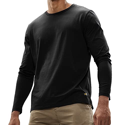 MIER Black Long Sleeve Shirt Men Soft Stretch Combed Cotton Tees Shirts Crew Neck Classic Fashion Casual T-Shirt, Tagless, Black, XX-Large