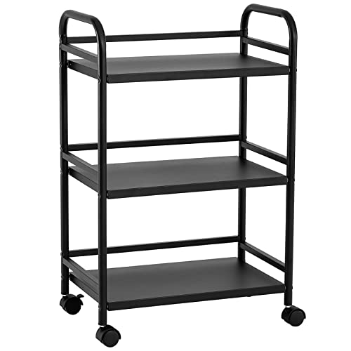 HDANI 3 Tier Rolling Cart Shelves,Heavy Duty Multifunctional Metal Frame-Supports 40 Lbs Per Tier,Rolling Cart with 2 Lockable Wheels for Home,Office,Kitchen,Bathroom,Bedroom (Black)