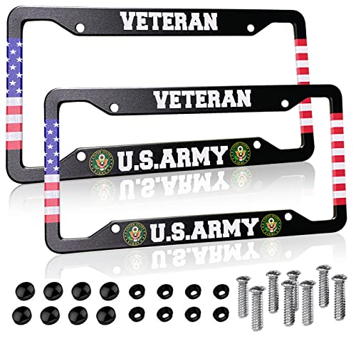 Us Army Veteran License Plate Frames American Flag Army License Plates Automotive Exterior Accessories Holder Aluminum Patriotic Car Tag 2 Pcs Set American Standard License Plate