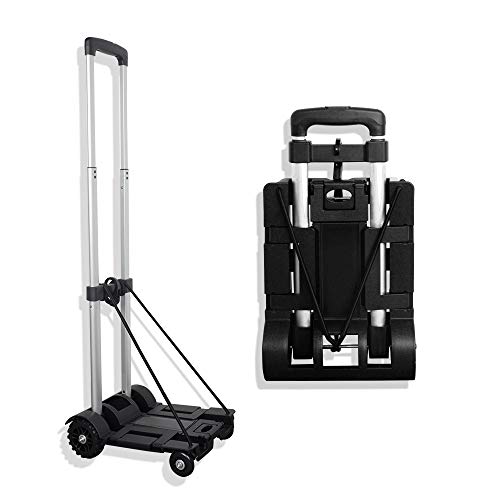 Erkovia Aluminum Folding Hand Truck, Heavy Duty 4-Wheel Solid Construction Utility Cart for Luggage, Personal, Travel, Auto, Moving and Office Use (50 Kg/ 110lbs)