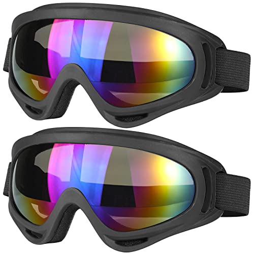 BKMPOB Ski Goggles, 2 Snowboard Motorcycle Goggles Men Women Youth Kids Boy Girls Adults UV Protection Foam Skiing Goggles
