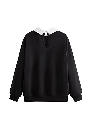 Floerns Girls Graphic Print Long Sleeve Collar Neck Casual Sweatshirt Tops Black and White 10Y | The Storepaperoomates Retail Market - Fast Affordable Shopping