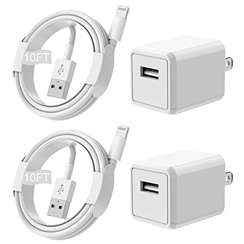 iPhone Charger [Apple MFi Certified] Long 2 Pack 10FT Lightning Cable Cube iPhone Charging Transfer Cord with USB Plug Wall Charger Block Travel Adapter for iPhone 12/11/11 Pro Max/SE 2020/Xs Max/XR/X