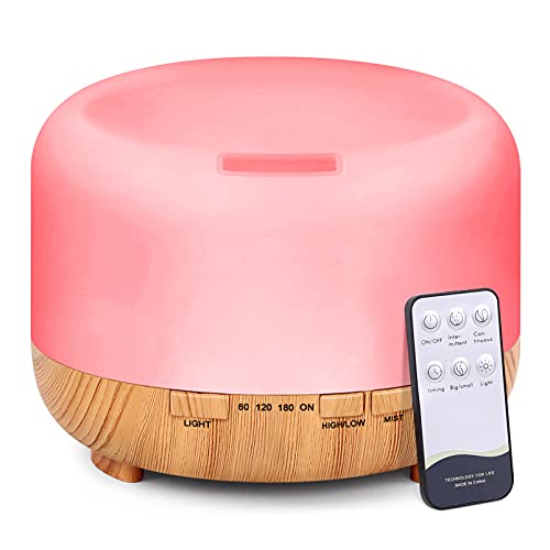 Essential Oil Diffuser Aromatherapy Humidifier: 500ml Grain Ultrasonic Aroma Air Vaporizer for Large Room Quiet Mist Humidifiers Remote Control for Small Baby Bedroom Home, Yellow, (Diffuser-Yellow)