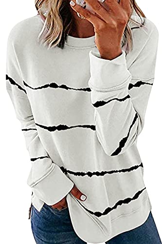 SMENG womens striped long sleeve sweatshirts without hoods crewneck 2022 fall trendy clothing color block striped tie dye hoodless sweatshirt womens tops S