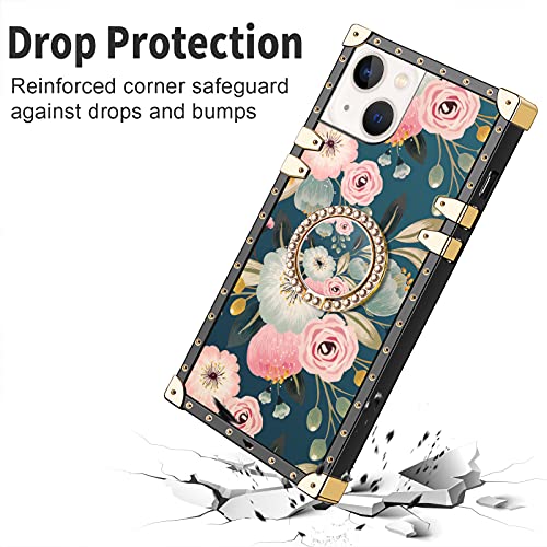 HoneyAKE for iPhone 13 Square Case with Kickstand Women Girls Soft TPU Shockproof Protective Heavy Duty Metal Cushion Reinforced Corner Phone Case Cover Bumper Compatible with iPhone 13 6.1inch Flower | The Storepaperoomates Retail Market - Fast Affordable Shopping