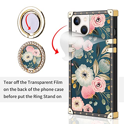 HoneyAKE for iPhone 13 Square Case with Kickstand Women Girls Soft TPU Shockproof Protective Heavy Duty Metal Cushion Reinforced Corner Phone Case Cover Bumper Compatible with iPhone 13 6.1inch Flower | The Storepaperoomates Retail Market - Fast Affordable Shopping