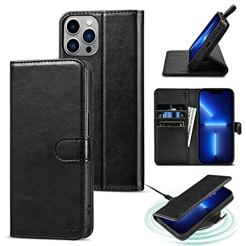 KILINO Wallet Case for iPhone 13 Pro Max 5G [RFID Blocking] [PU Leather] [Shock-Absorbent Bumper] [Card Slots] [Kickstand] [Magnetic Closure] Flip Folio Cover for iPhone 13 Pro Max (Black)