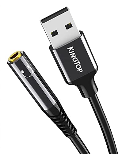 KINGTOP USB to 3.5mm Jack Audio Adapter (1ft / 0.3m), USB to Audio Jack, USB-A to 3.5mm TRRS 4-Pole Female, External Stereo USB Sound Card for PS4, PS5, PC, Mac, Laptop, Desktops, Headphone and More