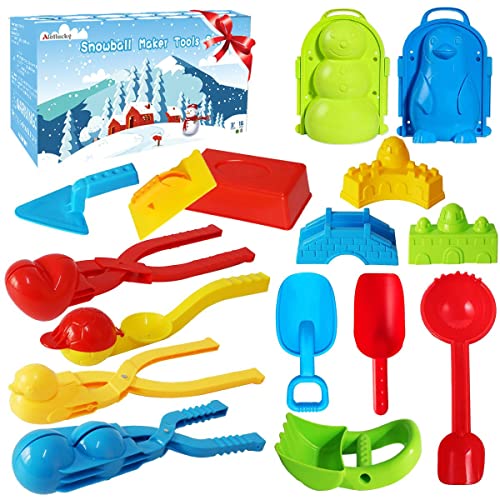 Alotlucky 16 Pcs Beach Sand Toys and Snowball Maker Clip,Snowball Maker Tool,Perfect Outdoor Play Snow or Sand Toys for Kids and Adults with Gift Box