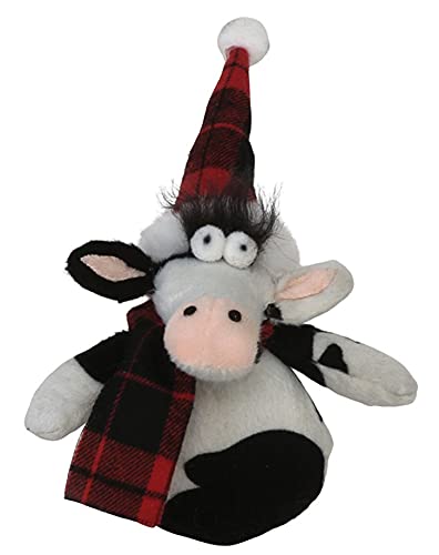 Plush Cow Ornament with Buffalo Check Hat & Scarf, Farm Animal Holiday Décor by Christmas Market Ornaments