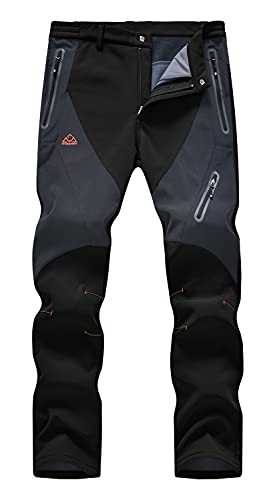 Rdruko Men’s Winter Hiking Pants Waterproof Fleece Lined Ski Snow Softshell Work Pants 4 Pockets(Black, US 32)