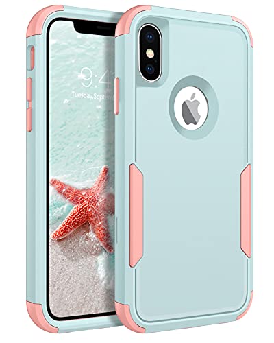 BENTOBEN iPhone X Case, iPhone Xs Case, 3 in 1 Heavy Duty Rugged Hybrid Hard PC Soft TPU Bumper Shockproof Non-Slip Protective Cases Cover for iPhone X (2017) / iPhone Xs (2018) 5.8 Inch, Green/Pink