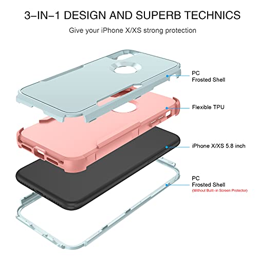 BENTOBEN iPhone X Case, iPhone Xs Case, 3 in 1 Heavy Duty Rugged Hybrid Hard PC Soft TPU Bumper Shockproof Non-Slip Protective Cases Cover for iPhone X (2017) / iPhone Xs (2018) 5.8 Inch, Green/Pink | The Storepaperoomates Retail Market - Fast Affordable Shopping