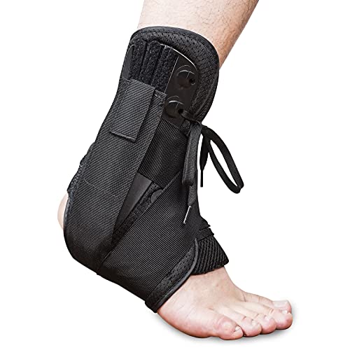 New Update Ankle Braces for Women & Men, Lace Up Ankle Brace for Sprained Ankle, Adjustable Ankle Stabilizer Brace for Sprains, Ligament and Tendon Issue, Ankle Injury Recovery, Prevent Re-Injury (L)