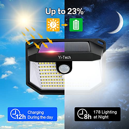 Yi Tech Solar Outdoor Lights, 178 LED Solar Motion Lights Outdoor with 270° Wide Angle, IP65 Waterproof, Dusk to Dawn Solar Powered Security Lights Wireless Wall Light for Garden Yard Patio, 2 Pack | The Storepaperoomates Retail Market - Fast Affordable Shopping