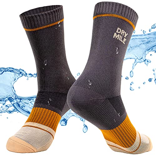 DRYMILE Slim Waterproof Socks, Thin Moisture Wicking Winter Waterproof Socks for Men & Women, Golf, Cycling – Crew (M, Charcoal and Khaki)