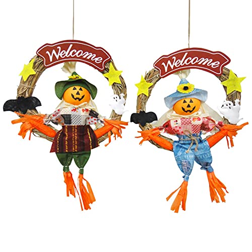 Orgrimmar Scarecrow Wreath Sign Hanging Scarecrow Ornament Scarecrow Garland Halloween Thanksgiving Decor Autumn Fall Harvest Decoration for Party Home Garden