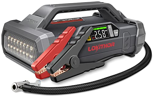 LOKITHOR JA302 Jump Starter with Air Compressor, 2500Amp 12V Car Battery Booster for Up to 8.5L Gas or 6.5L Diesel, 150 PSI Tire Inflator with Digital Screen, 36 Months Ultra-Long Standby