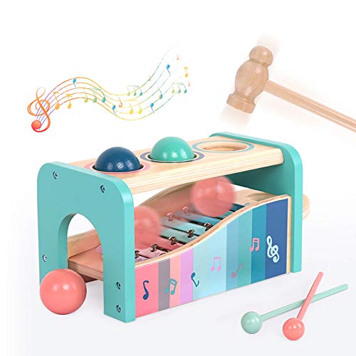 Enlitoys Wooden Pounding and Hammer Toy Pound A Ball Toy with Slide Out Xylophone Wooden Educational Pounding and Hammer Montessori Musical Toys for Toddlers 3+Years Old Kids