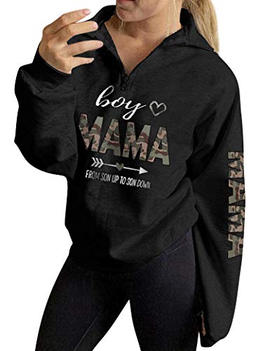 Women Boy Mama From Son Up To Son Down Sweatshirts Mom of Boys Shirts Zipper Lapel Neck Short Sleeve Tops